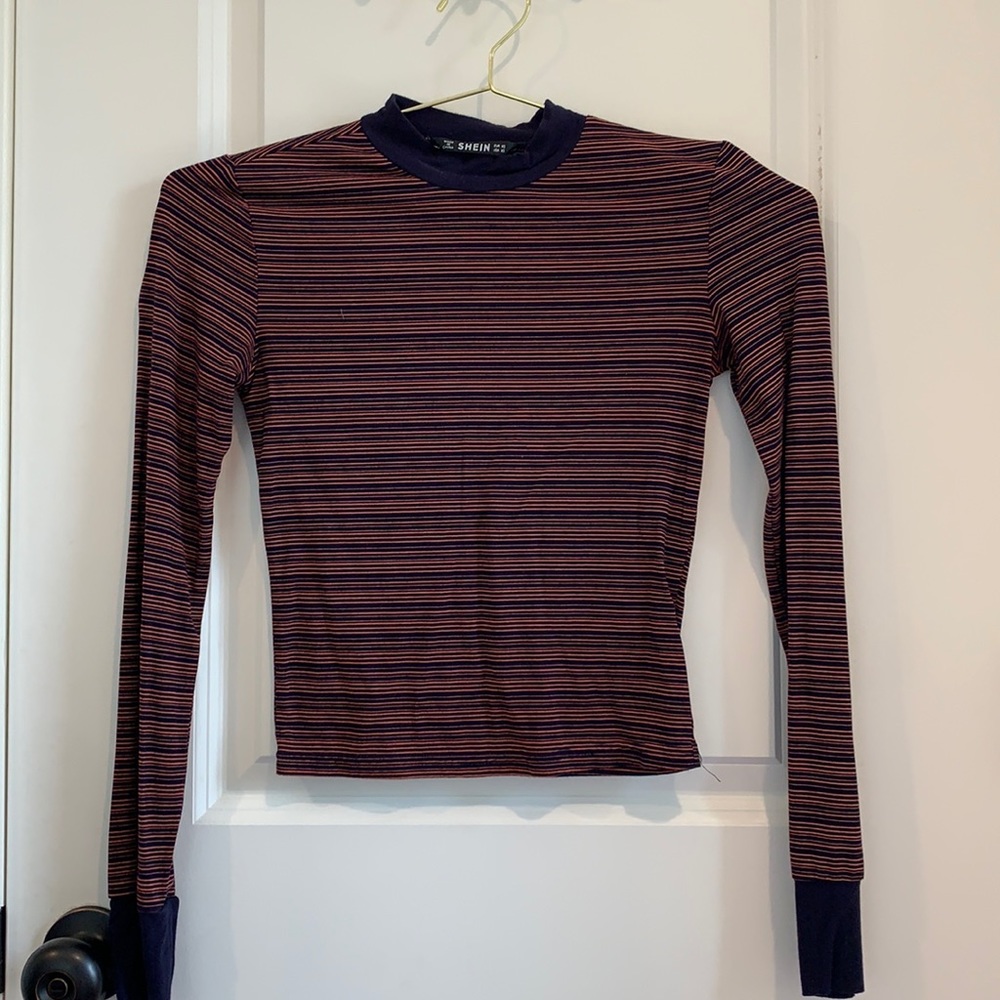SHEIN Mock Neck Contrast Striped Tee